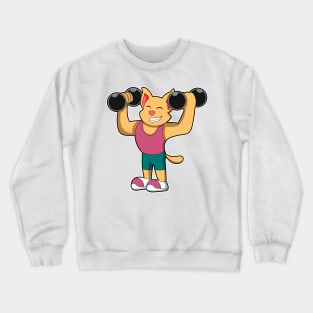 Cat at Bodybuilding with Dumbbells Crewneck Sweatshirt